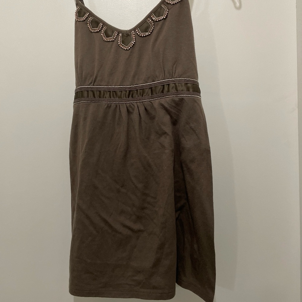 American Eagle brown spaghetti strap shirt with beaded and satin accents. Size L